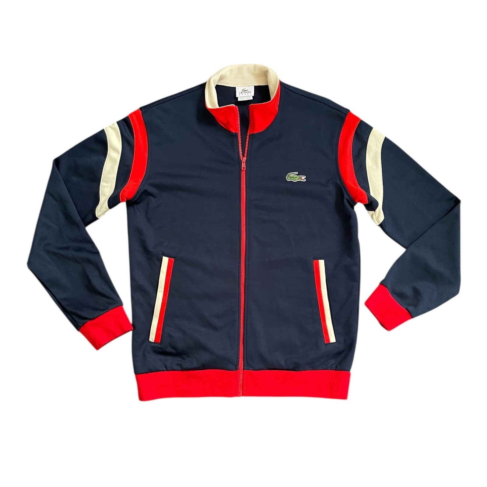 Lacoste Sport Mens Tennis Track Jacket Navy Red Cream Colorblock Full Zip Fr 4 M